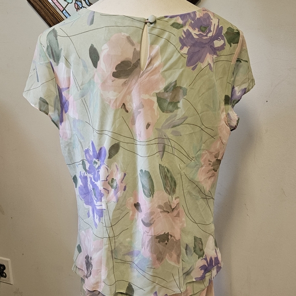 Beautiful VTG Seafoam and Lavender Floral Print Dress by J.B.S. LTD Sz 14 - Picture 7 of 9